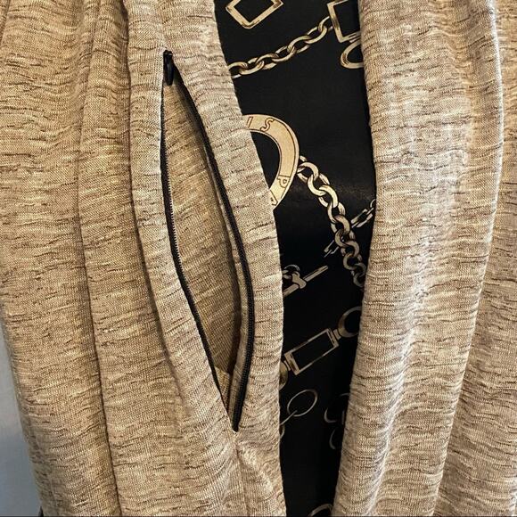 Tan/Cream Space-Dyed Soft Smooth Knit Zip Shut Hidden Pocket Infinity Scarf - Picture 6 of 6